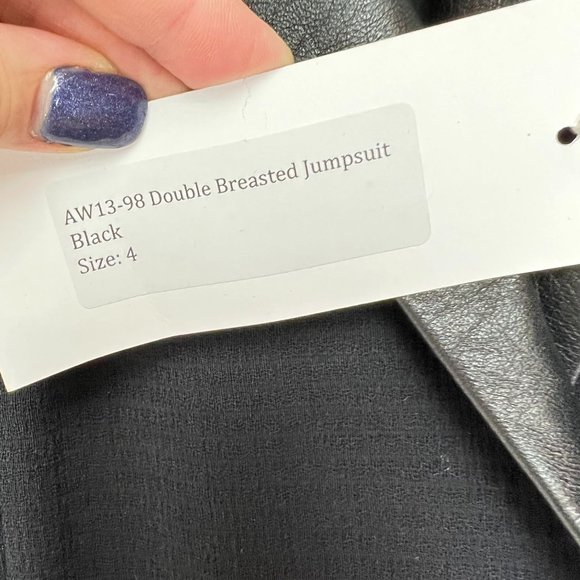 NWT Sea New York SZ 4 Leather Trim Double Breasted Jumpsuit - Picture 4 of 9